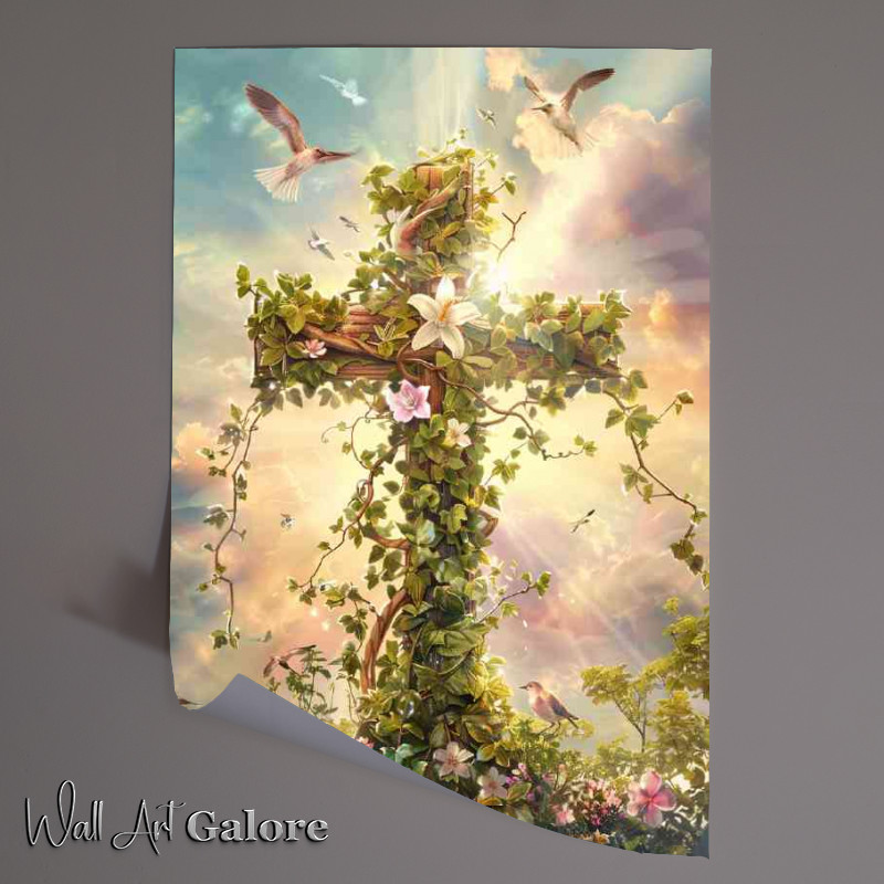 Buy Unframed Poster : (A cross made with flowers and the sun)