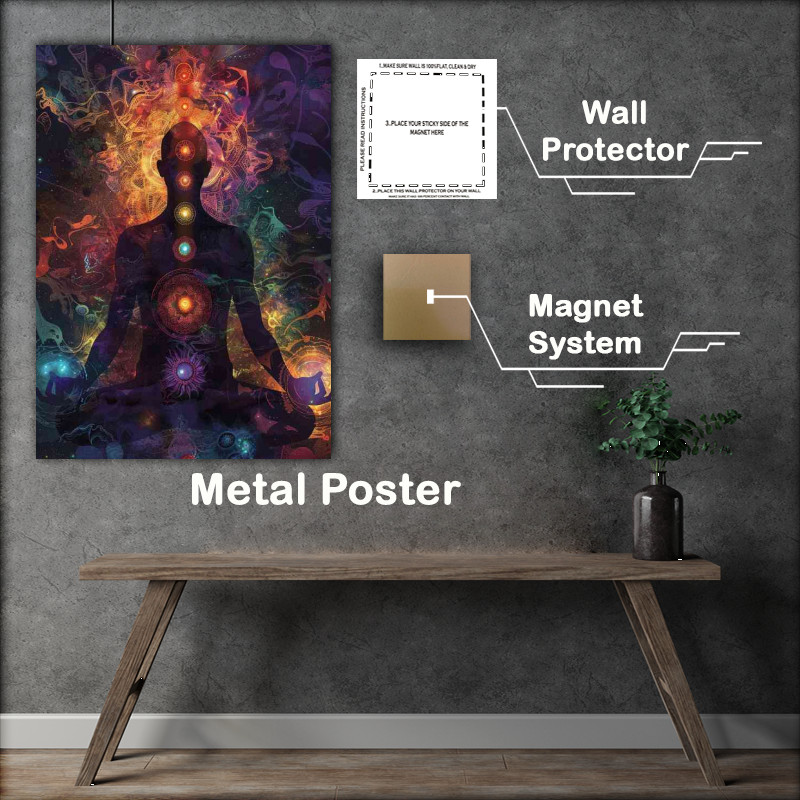 Buy Metal Poster : (A man meditating surrounded by chakras)