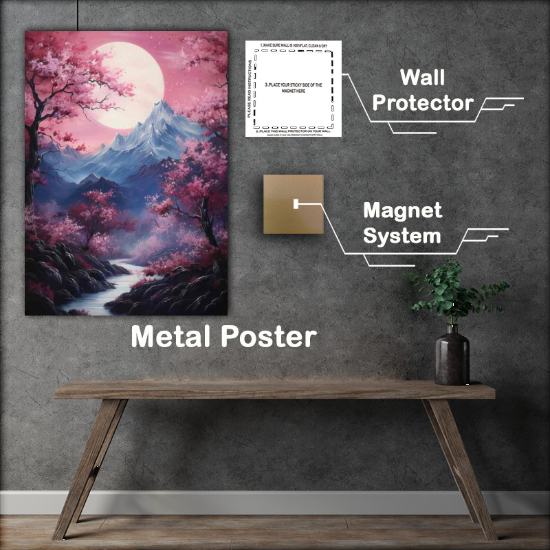 Buy Metal Poster : (Cherry Blossoms in the Wild Lakes Rivers and Peaks)