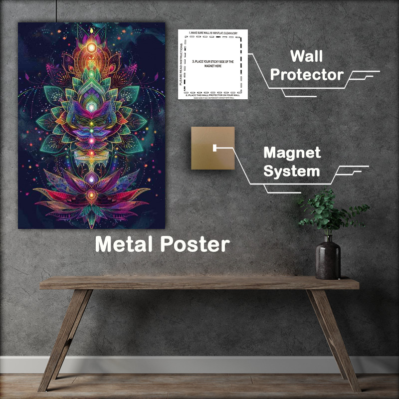 Buy Metal Poster : (Colorful chakras inside a lotus)