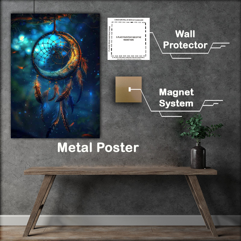 Buy Metal Poster : (Dream catcher with feathers in it and a moon)