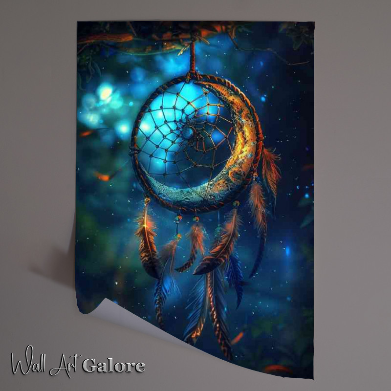 Buy Unframed Poster : (Dream catcher with feathers in it and a moon)