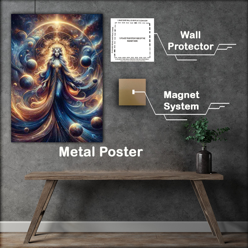 Buy Metal Poster : (Goddess with flowing robes colored in deep blue and gold)