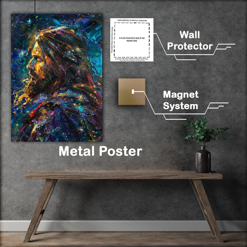Buy Metal Poster : (Jesus picture with his back at night with stars)
