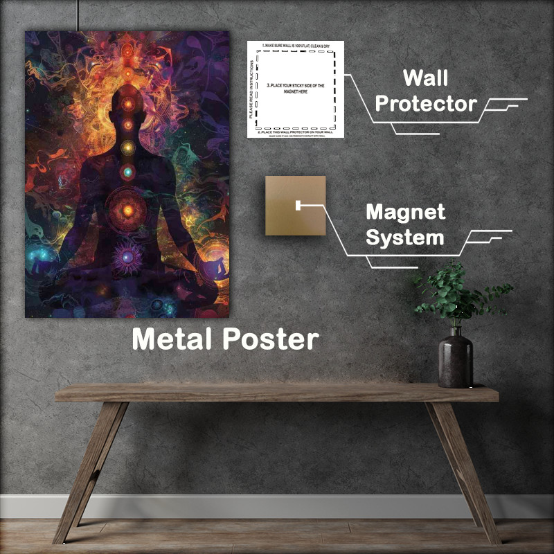 Buy Metal Poster : (Meditating surrounded by chakras)