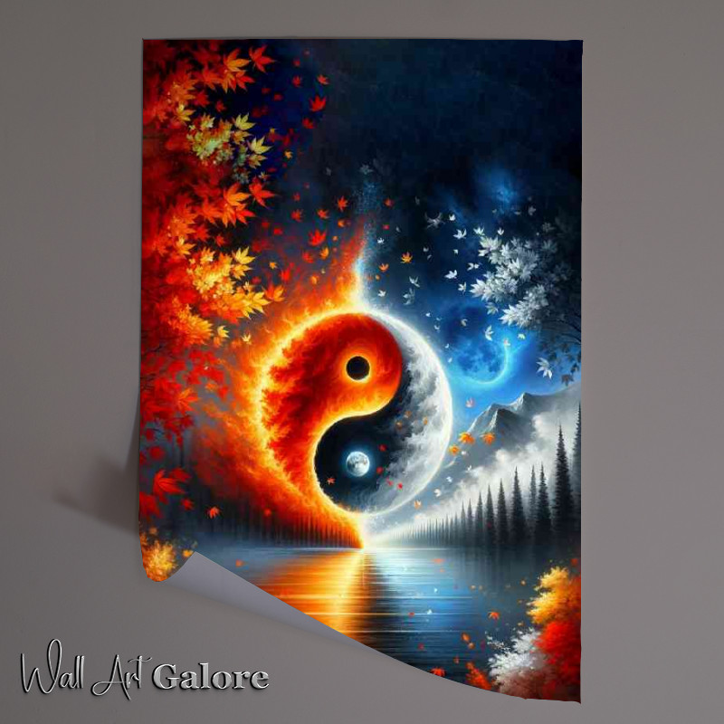 Buy Unframed Poster : (Yin and Yang symbol with a fusion of fiery autumn leaves)