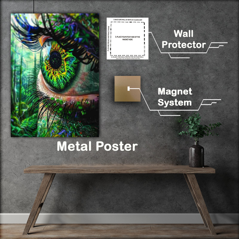Buy Metal Poster : (Close up of an eye with trees and plants growing)