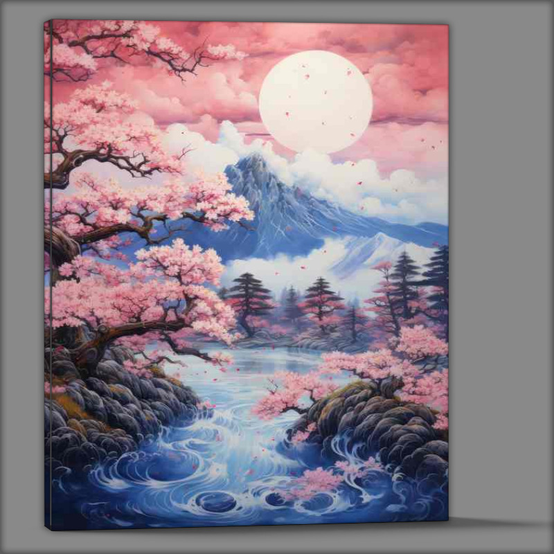 Buy Canvas : (Cherry Trees in Bloom Japans Mountain Landscapes)