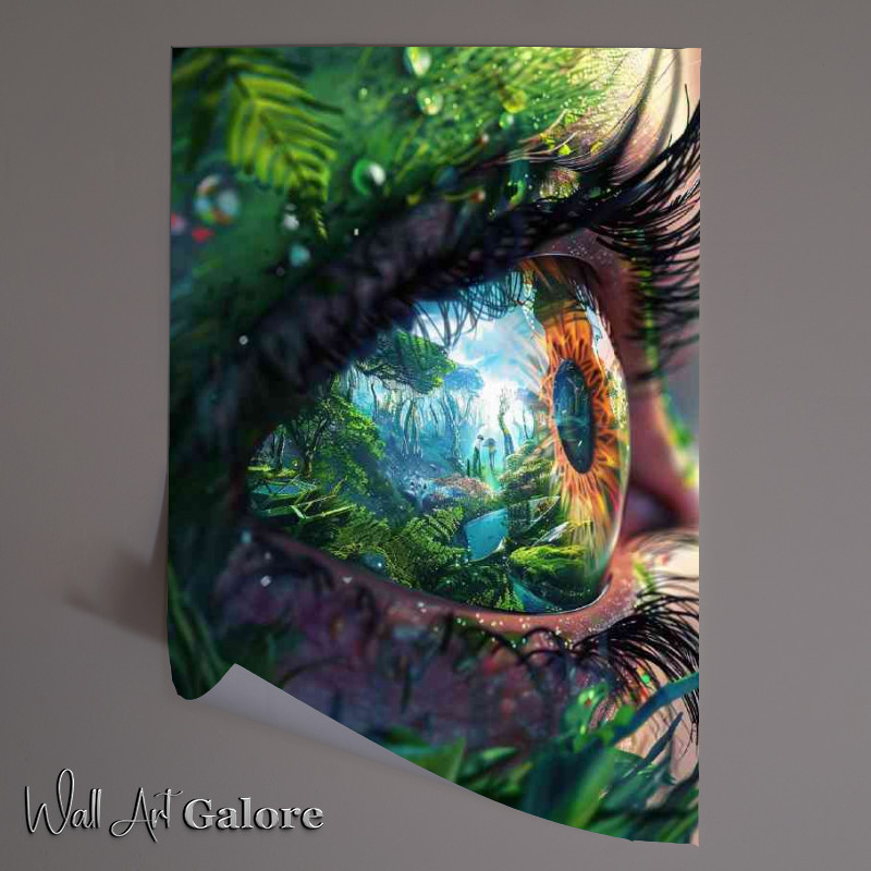 Buy Unframed Poster : (Closeup of an eye reflects the vibrant colors and jungle)