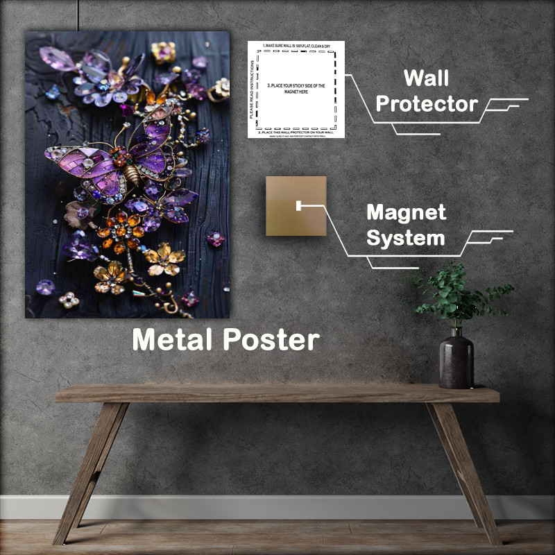 Buy Metal Poster : (Beautiful butterfly with a purple and gold)