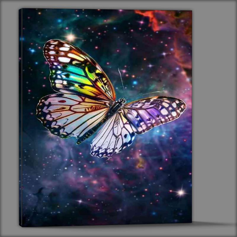 Buy Canvas : (Butterfly with vibrant colors set against the galaxy)
