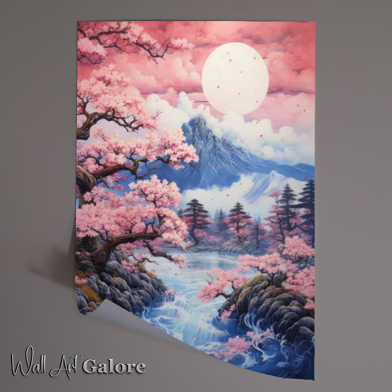 Buy Unframed Poster : (Cherry Trees in Bloom Japans Mountain Landscapes)