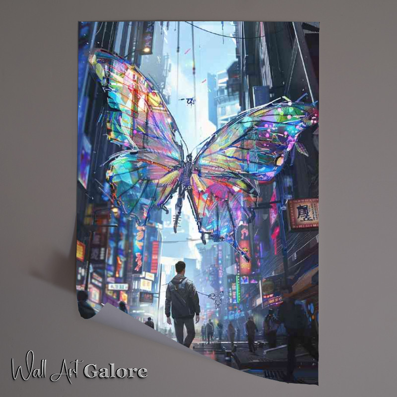 Buy Unframed Poster : (Man walks down the street with colorful butterfly)