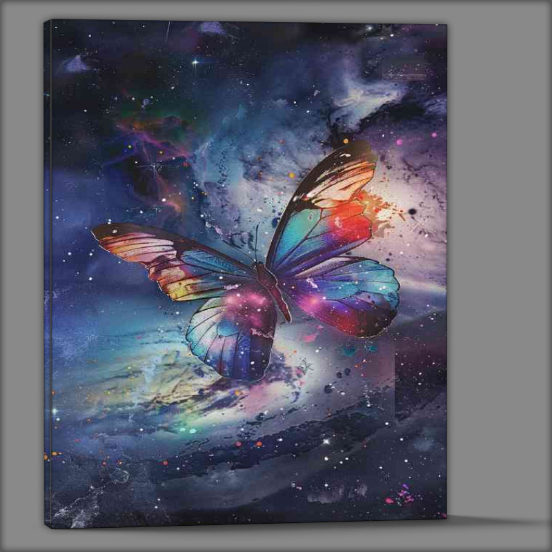 Buy Canvas : (Stunning Butterfly with vibrant colors set against the galaxy sky)