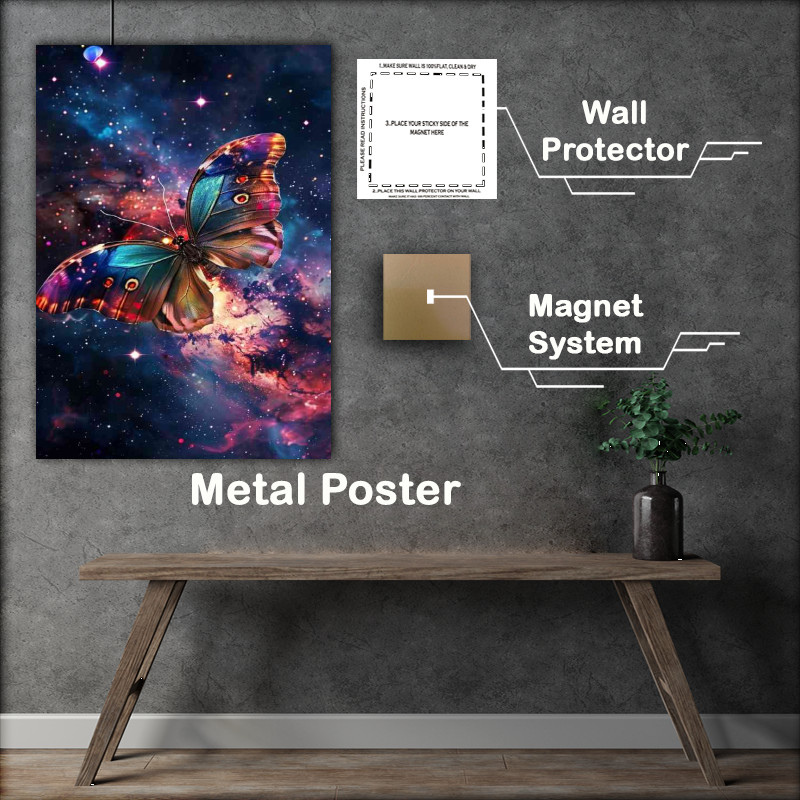 Buy Metal Poster : (butterfly flying in the cosmos sky)