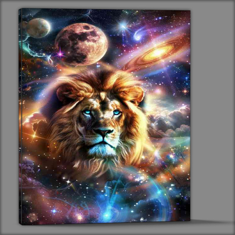 Buy Canvas : (Beautiful Lion in the center of space planets)