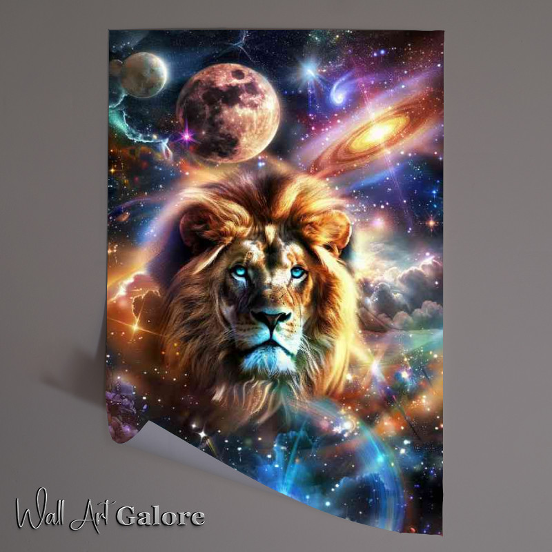 Buy Unframed Poster : (Beautiful Lion in the center of space planets)