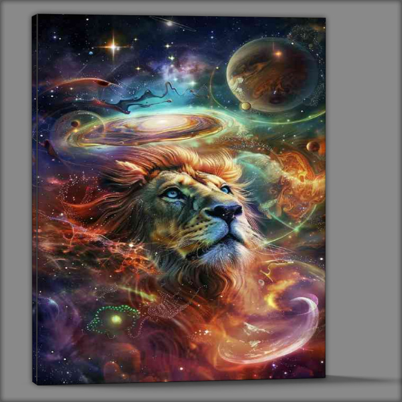 Buy Canvas : (Lion in the center of space planets and swirls)