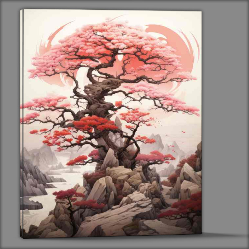 Buy Canvas : (Explore the Cherry Blossom Majesty of Japans Mountains)