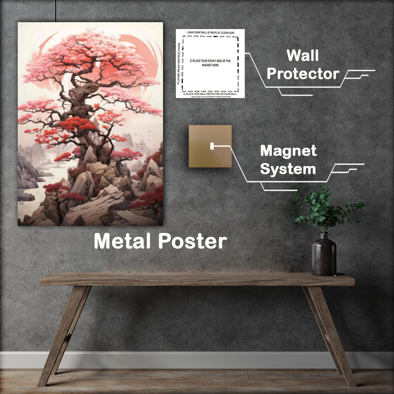 Buy Metal Poster : (Explore the Cherry Blossom Majesty of Japans Mountains)