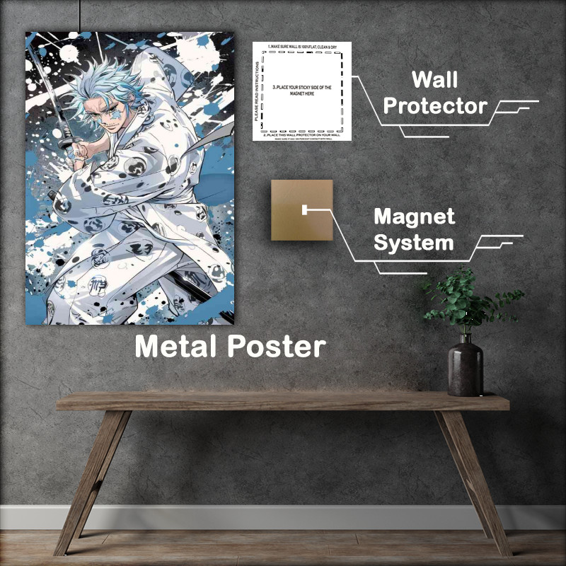 Buy Metal Poster : (Gray blue hair wearing a white suit)