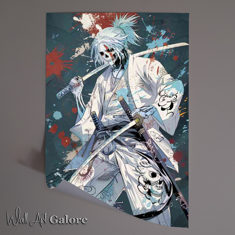 Buy Unframed Poster : (Gray blue hair wearing a white suit with Japanese)
