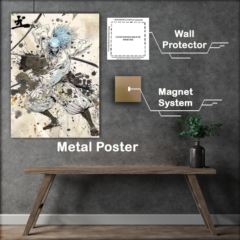 Buy Metal Poster : (Gray blue hair with samuri swords)