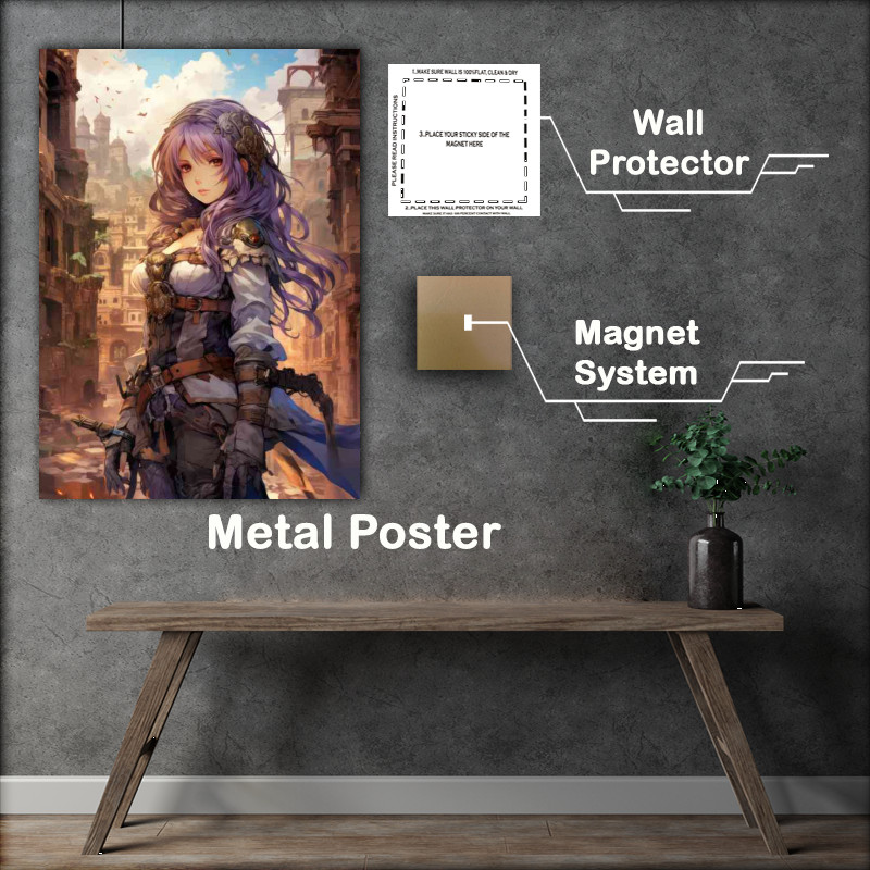 Buy Metal Poster : (Lady with purple hair holding wepons ready)