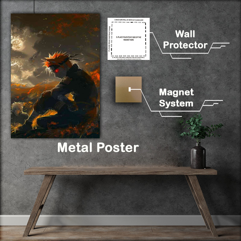 Buy Metal Poster : (Naruto with his fox mask sitting on the ground)