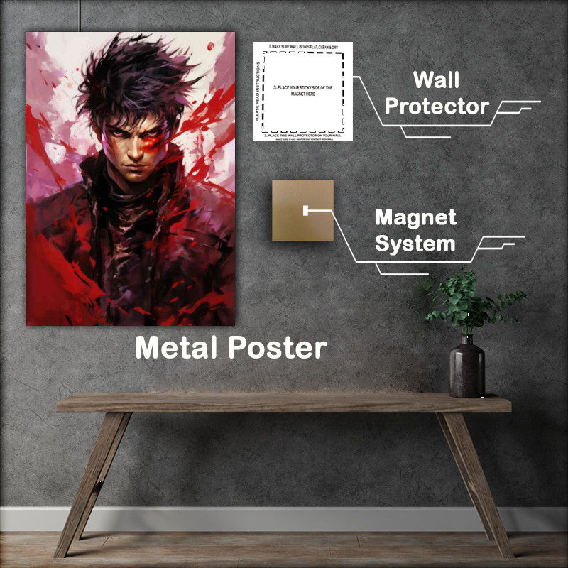 Buy Metal Poster : (The action demon slayer man with red hair)