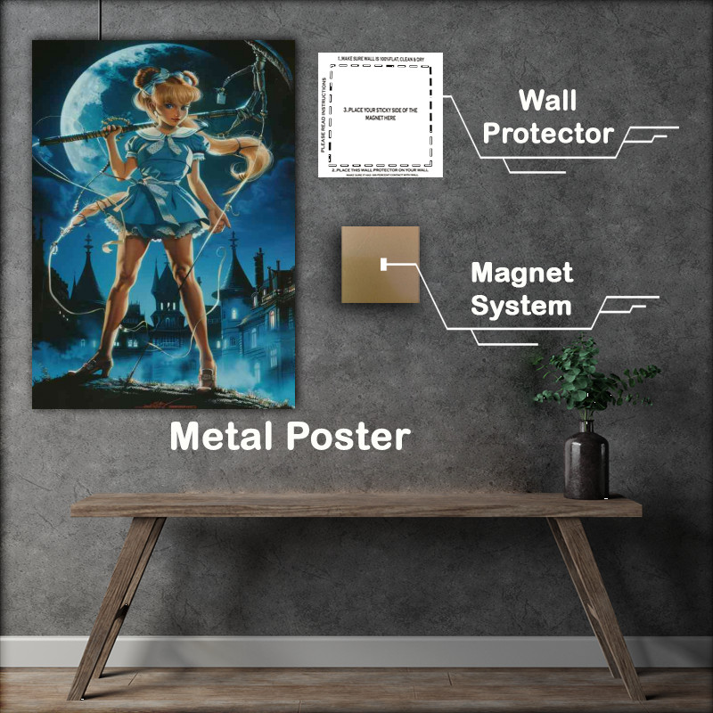 Buy Metal Poster : (1980s girl in blue dress slaying vampiers and zombies)