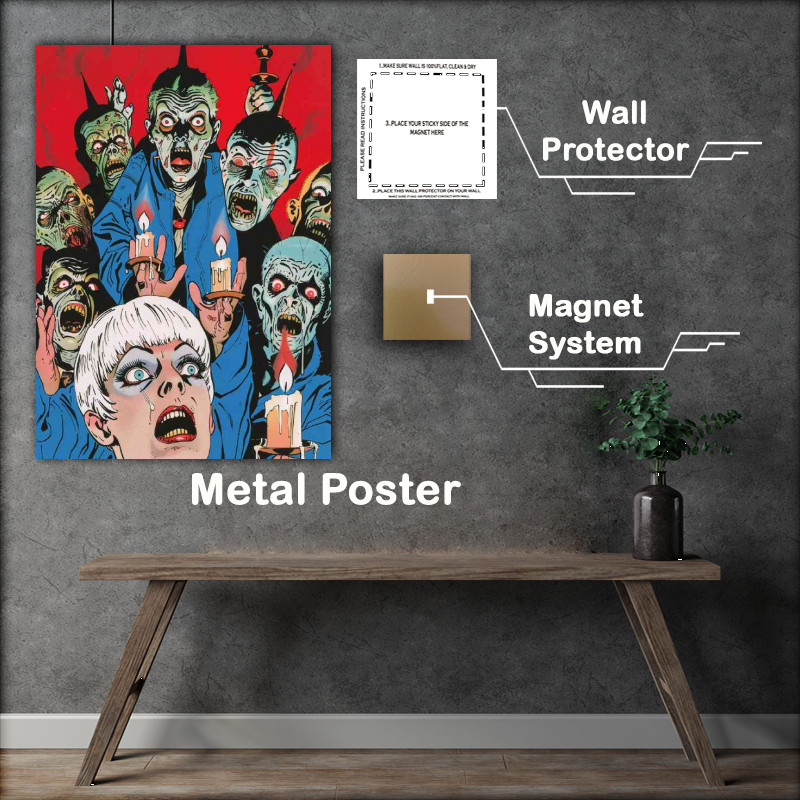 Buy Metal Poster : (80s horror movie poster creepy eyes behind people)