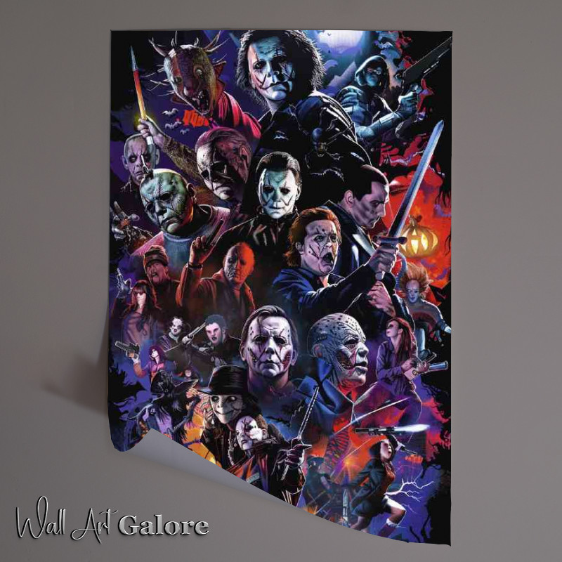Buy Unframed Poster : (Collage of iconic horror movie characters)