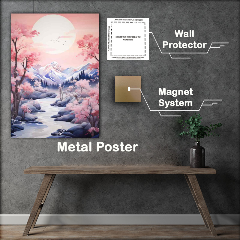 Buy Metal Poster : (Japans Iconic Views Cherry Trees Peaks and Waters)