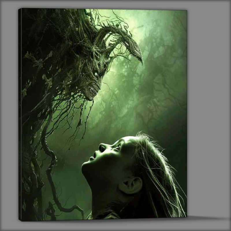 Buy Canvas : (Girl with long hair is looking up at the demon)