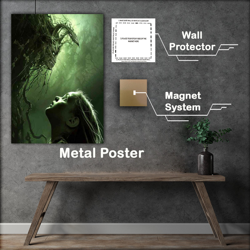 Buy Metal Poster : (Girl with long hair is looking up at the demon)