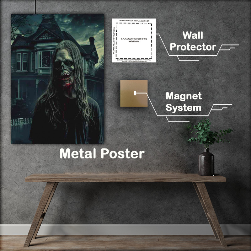 Buy Metal Poster : (Horror movie poster of zombie with long hair)