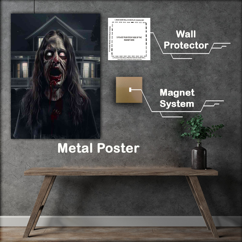 Buy Metal Poster : (Horror movie poster zombie with white eyes)