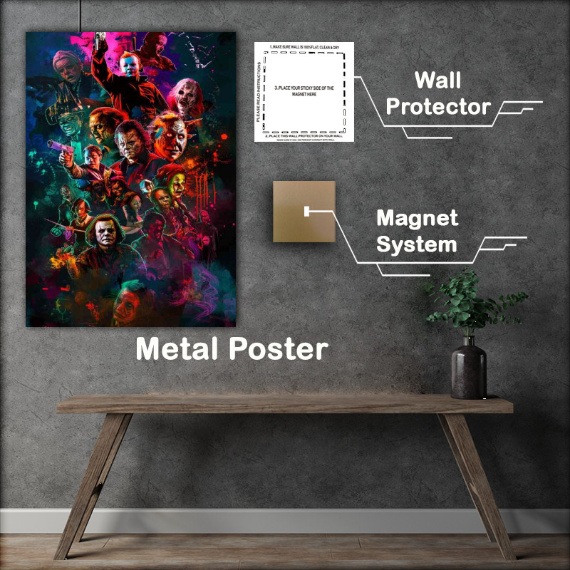 Buy Metal Poster : (Iconic horror movie characters It Freddy michael myers etc)