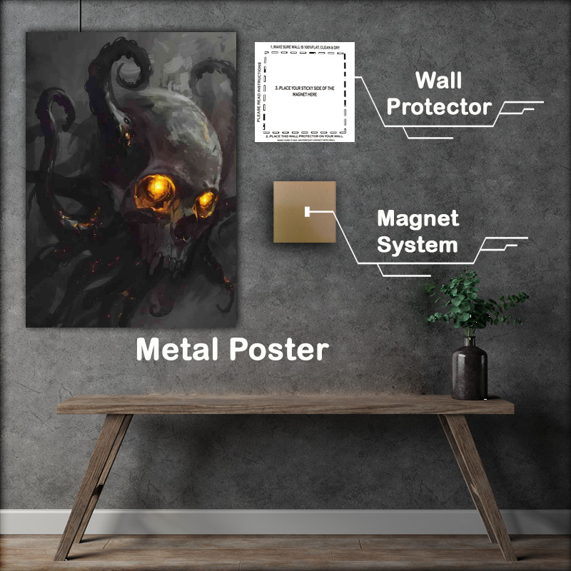 Buy Metal Poster : (Skull with glowing yellow eyes)