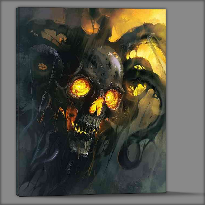 Buy Canvas : (Skull with glowing yellow eyes and black tentacles)