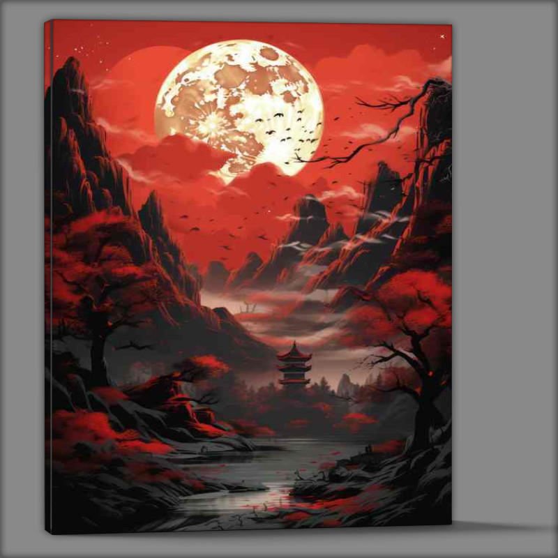 Buy Canvas : (Majestic Mountains and Blooming skies with full moon)