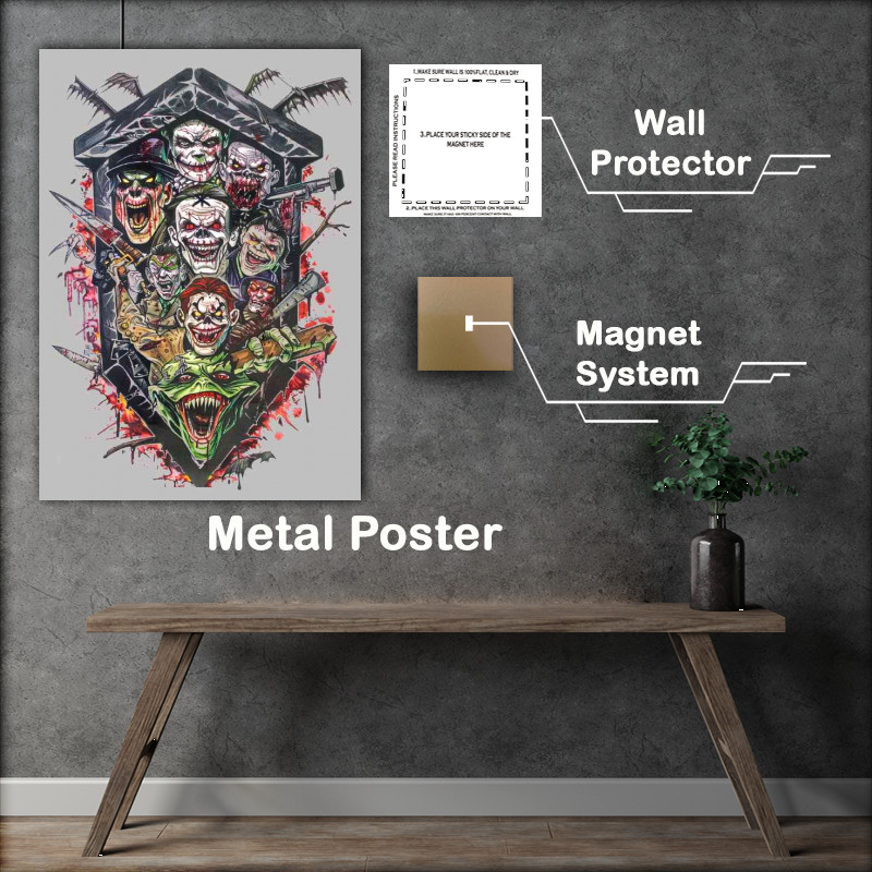 Buy Metal Poster : (Various horror movie characters movie poster)