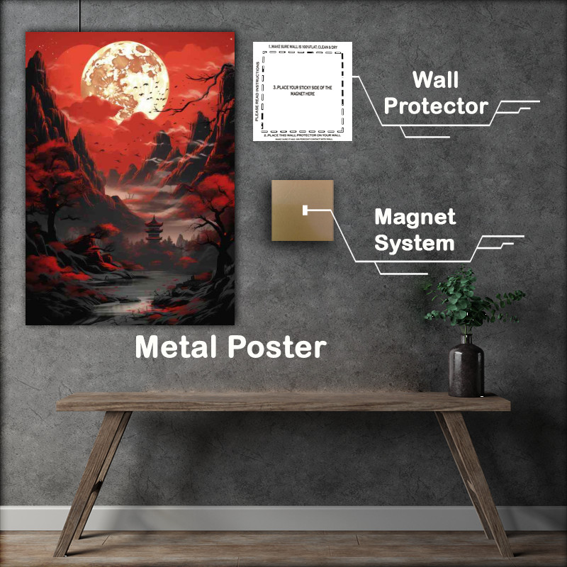 Buy Metal Poster : (Majestic Mountains and Blooming skies with full moon)