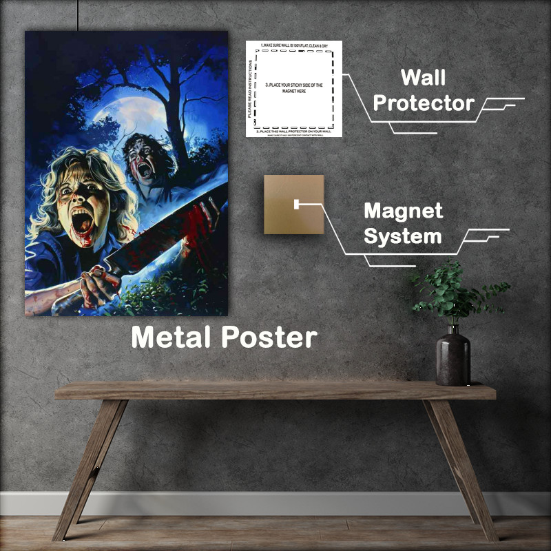 Buy Metal Poster : (Vintage horror movie poster depicting two people and a blade)