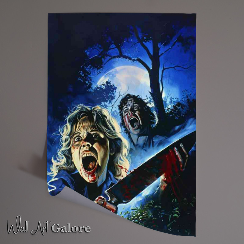 Buy Unframed Poster : (Vintage horror movie poster depicting two people and a blade)