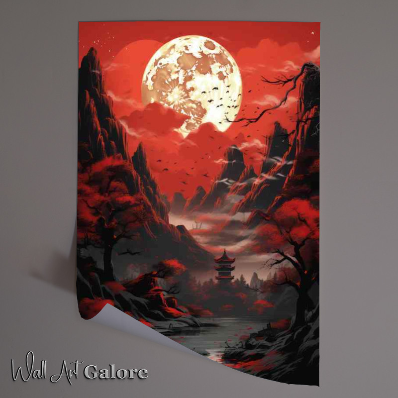 Buy Unframed Poster : (Majestic Mountains and Blooming skies with full moon)