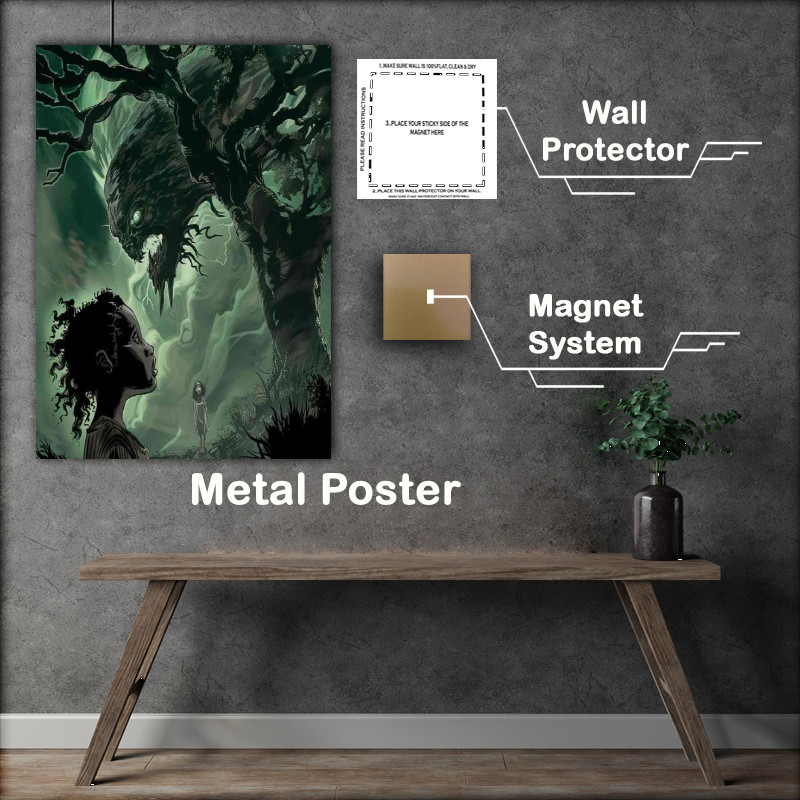 Buy Metal Poster : (Young girl is standing under the tree with her head)