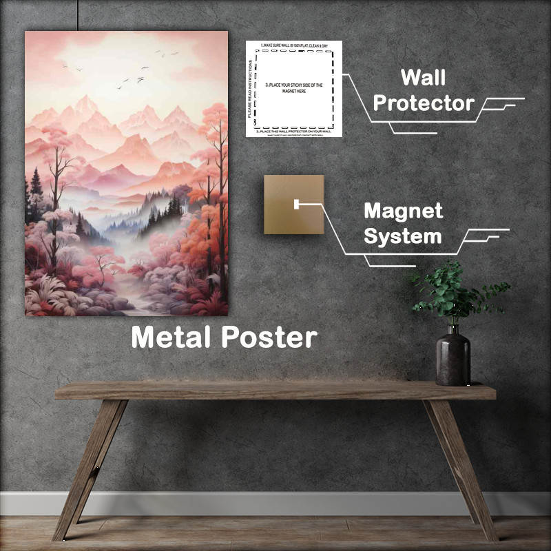 Buy Metal Poster : (Majestic Peaks and Blooming Cherry Trees in Japan)