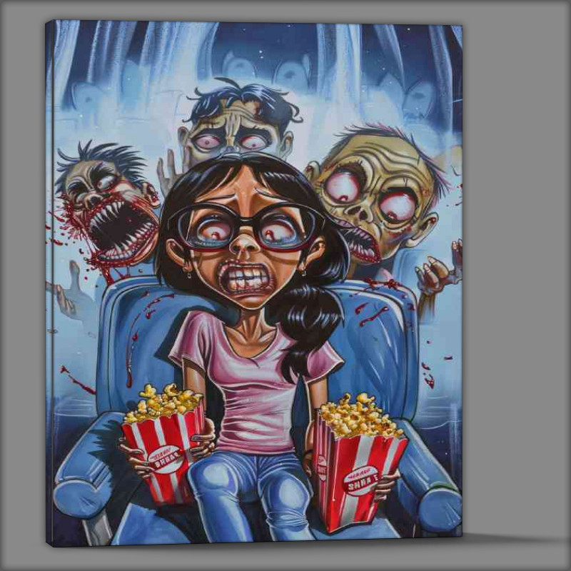 Buy Canvas : (caricature woman at the movies with zombies)